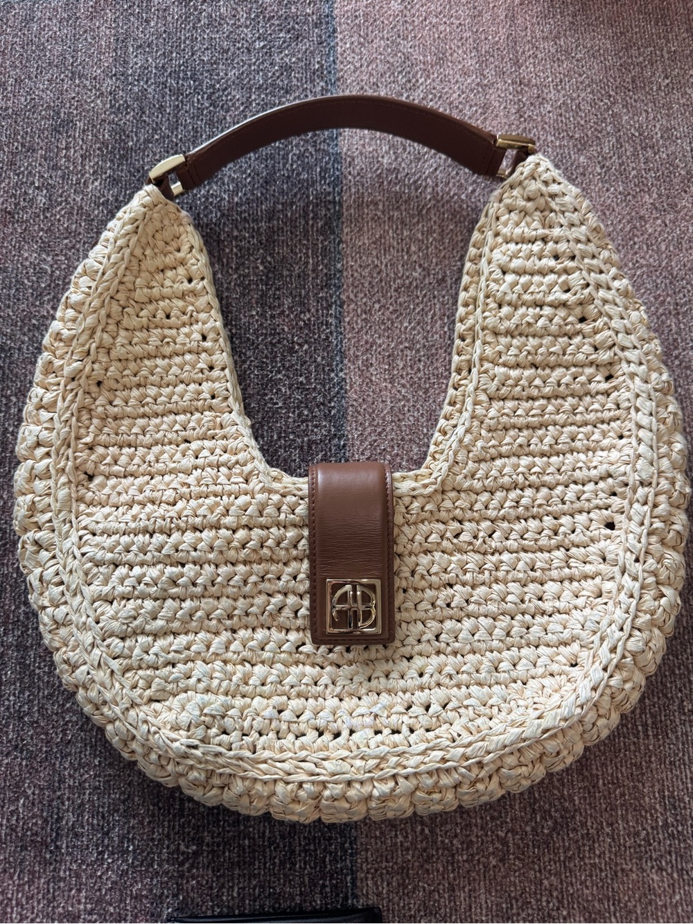 ANINE BING women's lou bag in natural with cognac - Picture 5 of 6